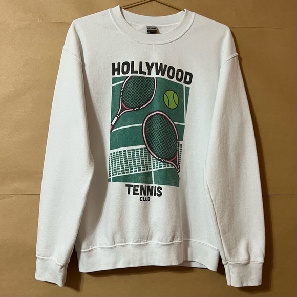 Hollywood Tennis Club Graphic Crewneck Pullover Sweatshirt White Size S - Picture 1 of 15